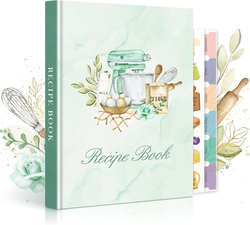 Lanpn Blank Recipe Book Cookbook for 70 Recipes, Waterproof A5 Empty Cooking Journal to Organize Your Family Recipes, Leather Cover Recipe Notebook with Stickers to Write in Your Own Recipes, Green - Image 1